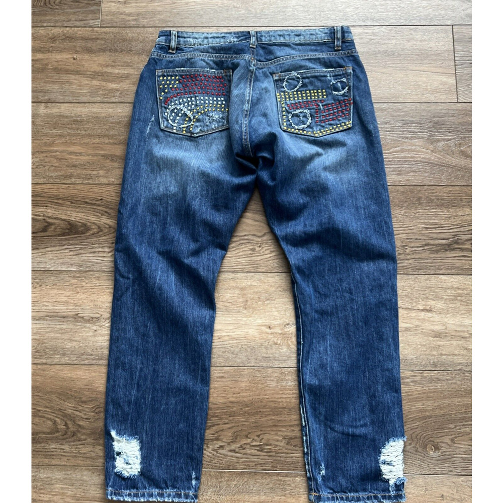 Artisan De Luxe Jean Women 28* Embroidered Distressed Ankle Mid-Rise Boho Hippie - Picture 2 of 12